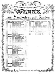 Ständchen Nr.2 in A-Dur, Op.16: Für zwei Klaviere, achthändig – Stimmen für Klavier I by Johannes Brahms
