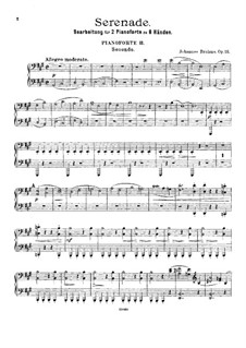 Ständchen Nr.2 in A-Dur, Op.16: Für zwei Klaviere, achthändig – Stimmen für Klavier II by Johannes Brahms