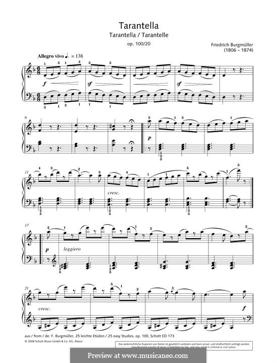 No.20 Le Tarantelle: Für Klavier by Johann Friedrich Burgmüller