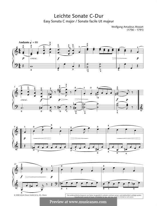 Easy Sonata in C major: Easy Sonata in C major by Wolfgang Amadeus Mozart