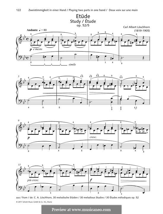 Dreissig Melodische Etüden, Op.52: No.5 Etude by Karl Albert Löschhorn