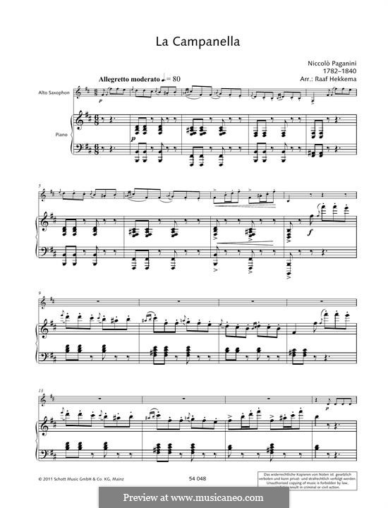 Konzert für Violine und Orchester Nr.2 in h-Moll, Op.7: La Campanella, for any instrument and piano by Niccolò Paganini