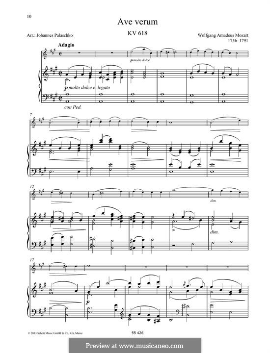 Ave verum corpus (Printabel Scores), K.618: Für Violine und Klavier by Wolfgang Amadeus Mozart