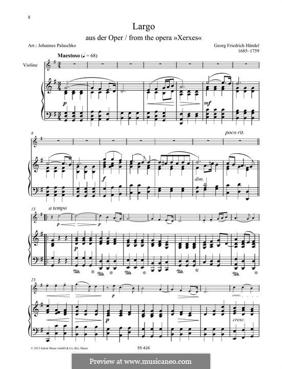 Largo (Ombra mai fu) printable score: Für Violine und Klavier by Georg Friedrich Händel