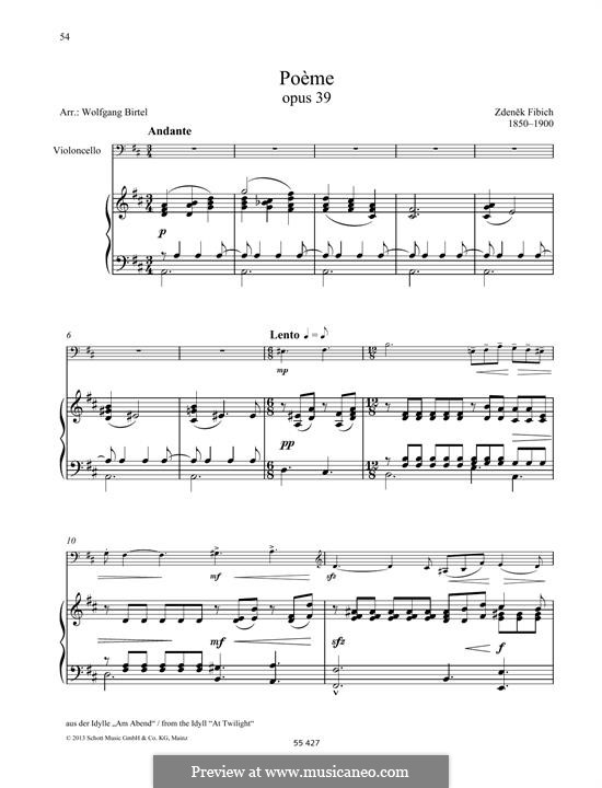Poème: Für Cello und Klavier by Zdeněk Fibich