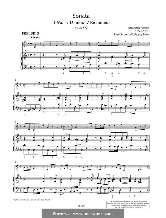 Sonate Nr.7: Bearbeitung für Violine und Klavier by Arcangelo Corelli