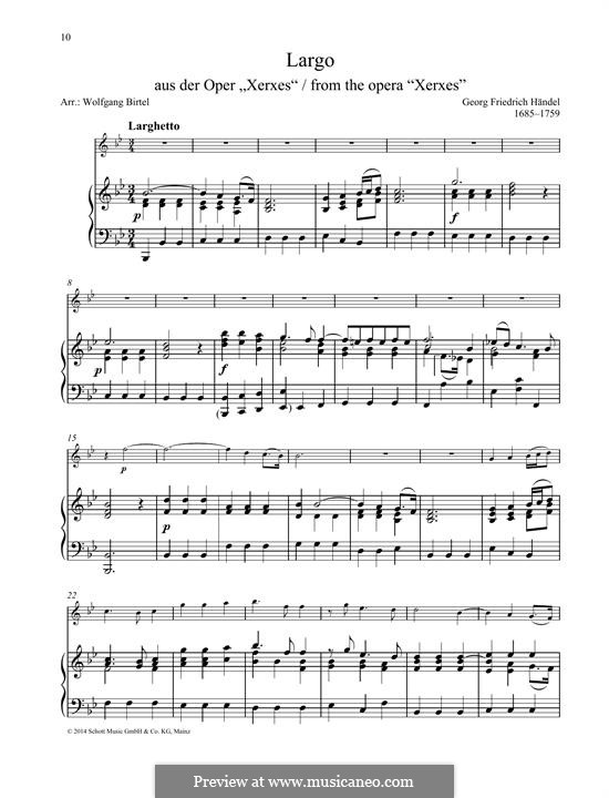 Largo (Ombra mai fu) printable score: For any instrument and piano by Georg Friedrich Händel