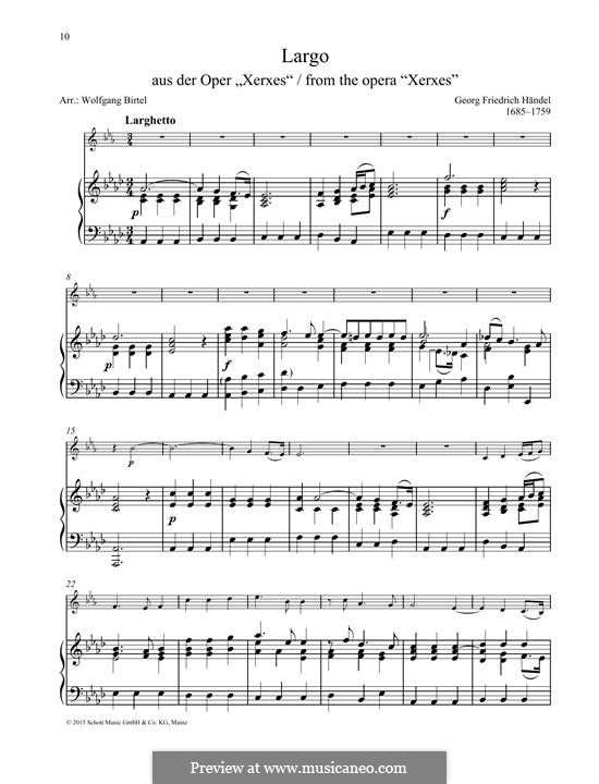 Largo (Ombra mai fu) printable score: For any instrument and piano by Georg Friedrich Händel