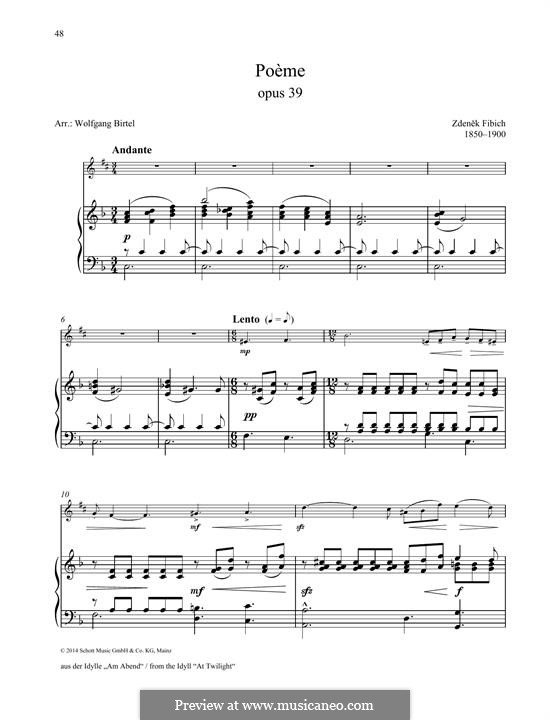 Poème: For any instrument and piano by Zdeněk Fibich
