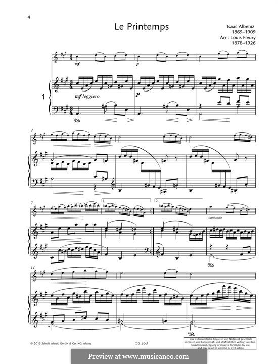 The Seasons, Op.201: No.1 Le Printemps, for any instrument and piano by Isaac Albéniz