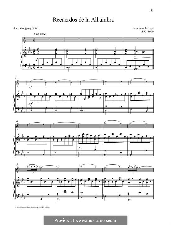 Erinnerungen über Alhambra: For any instrument and piano by Francisco Tárrega