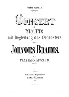 Konzert für Violine und Orchester in D-Dur, Op.77: Version für Violin und Klavier – Partitur, Stimme by Johannes Brahms
