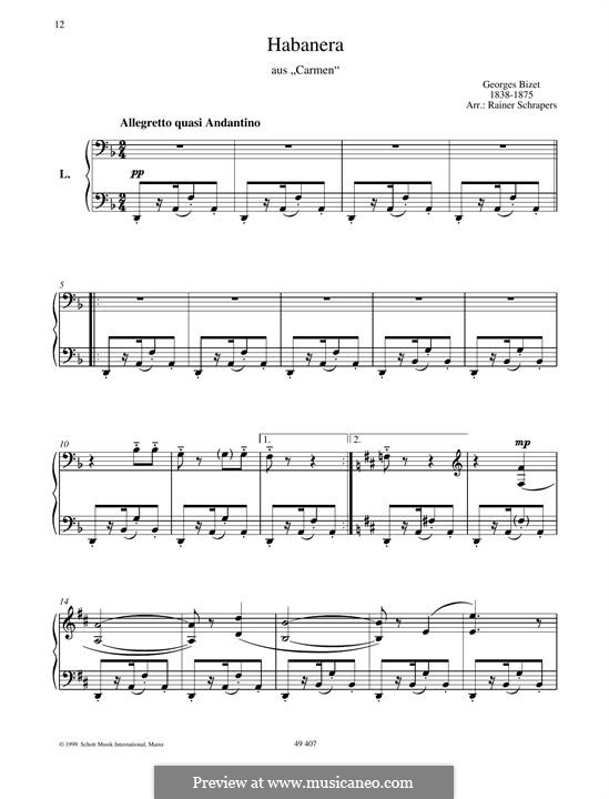 Habanera (Printable Scores): Für Klavier by Georges Bizet