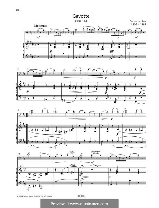 Gavotte für Cello und Klavier, Op.117 No.4: Partitur by Sebastian Lee