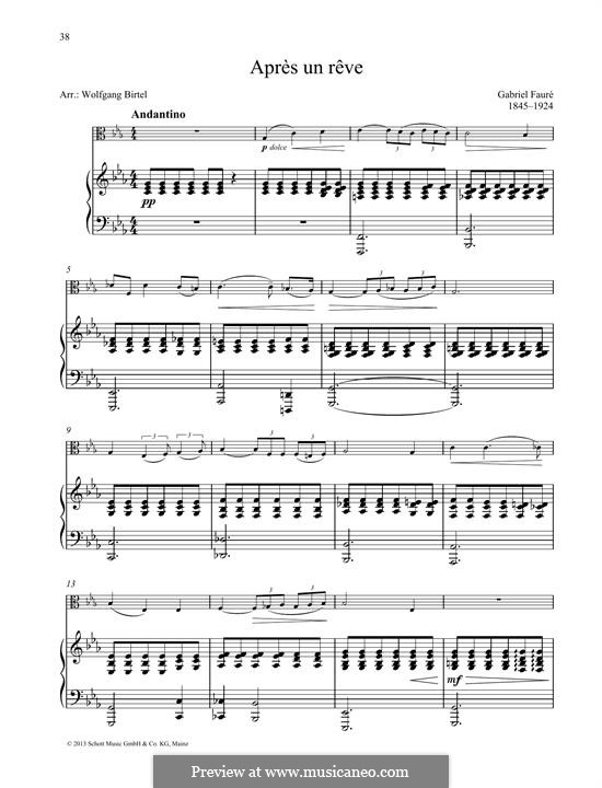 Drei Lieder, Op.7: No.1 Après un rêve, for viola and piano by Gabriel Fauré