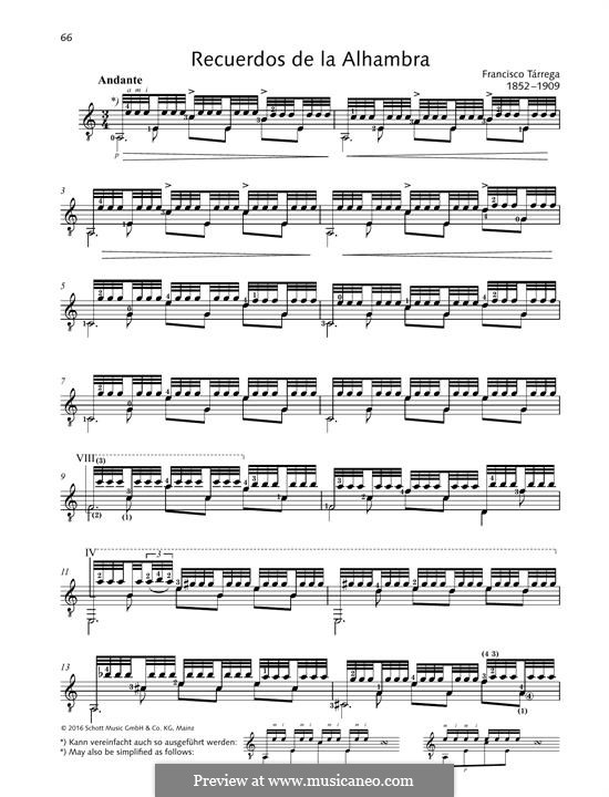 Erinnerungen über Alhambra: Für Gitarre by Francisco Tárrega