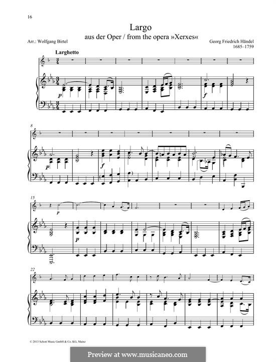 Largo (Ombra mai fu) printable score: For any instrument and piano by Georg Friedrich Händel