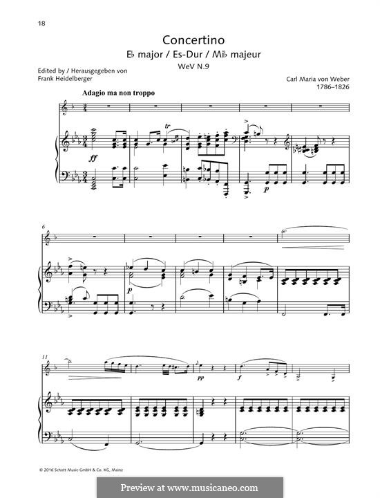 Concertino für Klarinette und Orchester, J.109 Op.26: Version für Klarinette und Klavier by Carl Maria von Weber