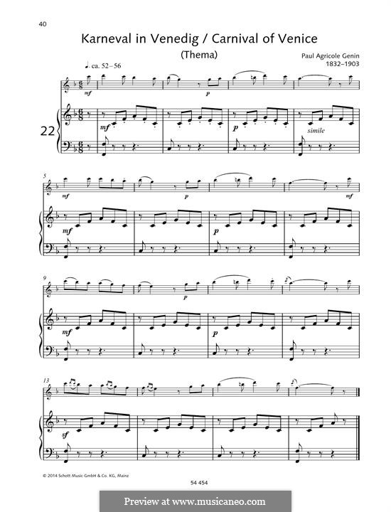 Karneval in Venedig für Flöte und Klavier, Op.14: Partitur by Pierre Agricola Genin
