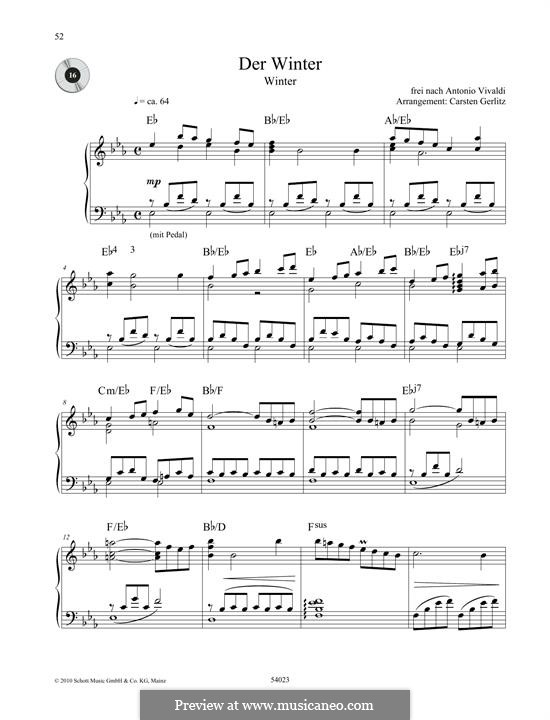 Violinkonzert Nr.4 in f-Moll 'Winter', RV 297: Movement II. Arrangement for piano (Theme) by Antonio Vivaldi