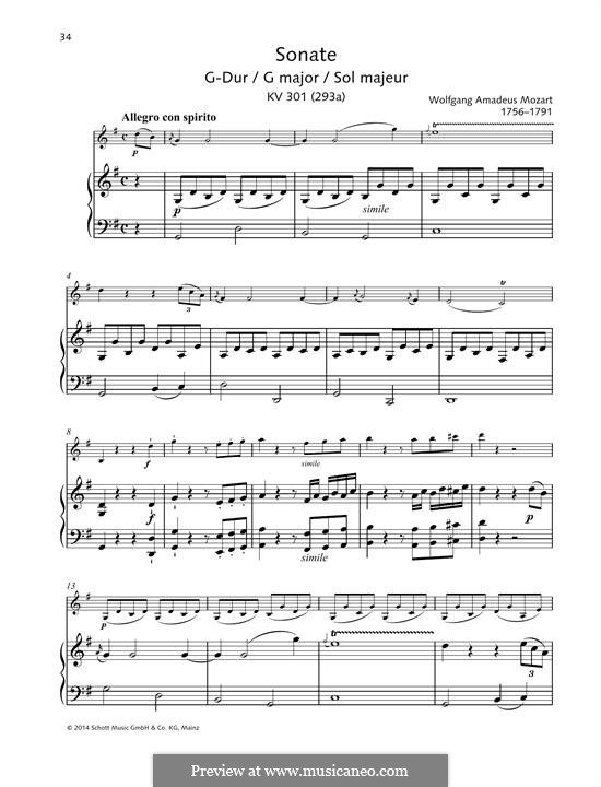 Sonate für Violine und Klavier Nr.18 in G-Dur, K.301: Partitur by Wolfgang Amadeus Mozart