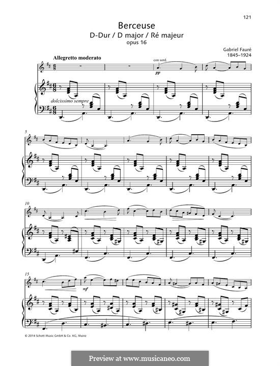 Wiegenlied für Violine und Klavier, Op.16: Partitur by Gabriel Fauré