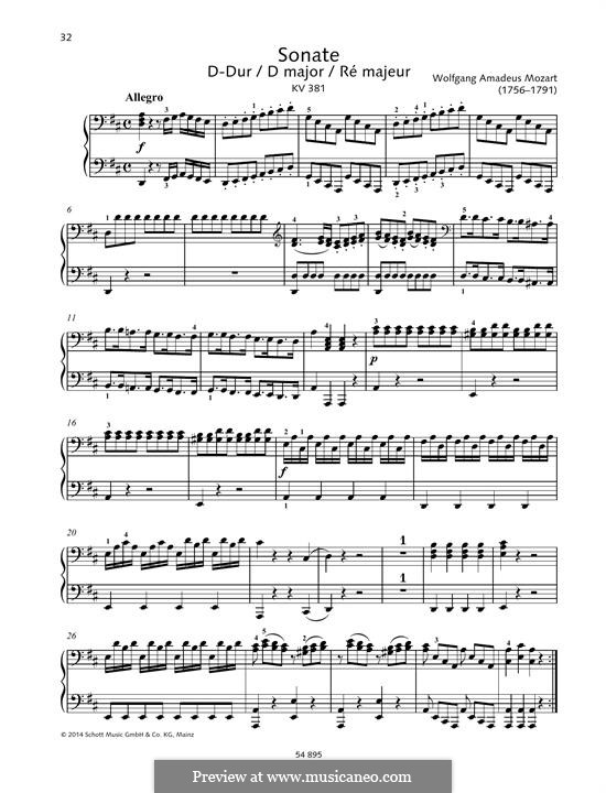Sonate für Klavier, vierhändig in D-Dur, K.381: Stimmen by Wolfgang Amadeus Mozart