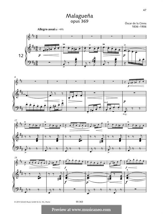 Malaguena, Op.369: For any instrument and piano by Óscar de la Cinna