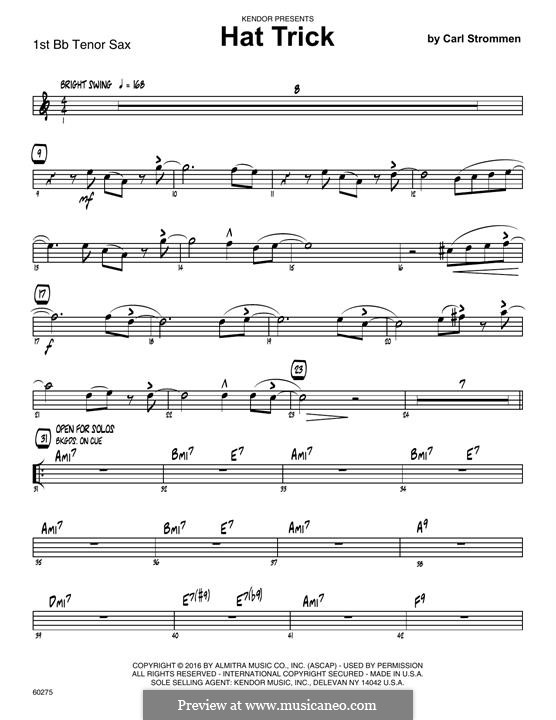 Hat Trick: 1st Tenor Saxophone part by Carl Strommen