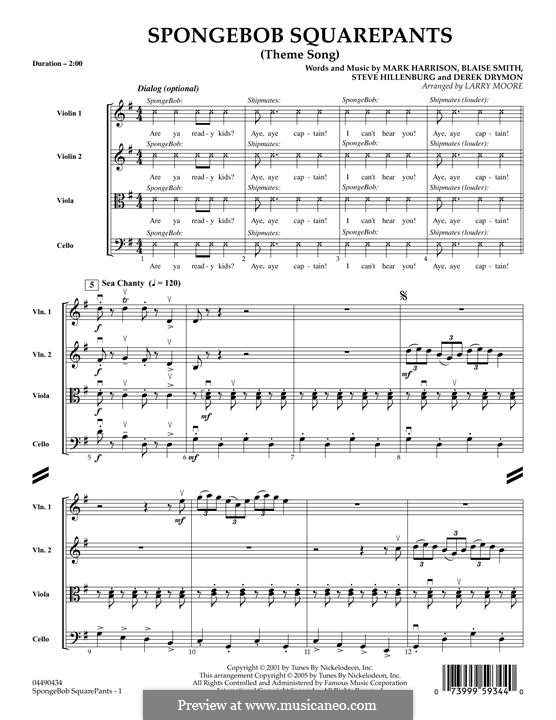 SpongeBob SquarePants Theme Song: Vollpartitur by Blaise Smith, Derek Drymon, Mark Harrison, Steve Hillenburg