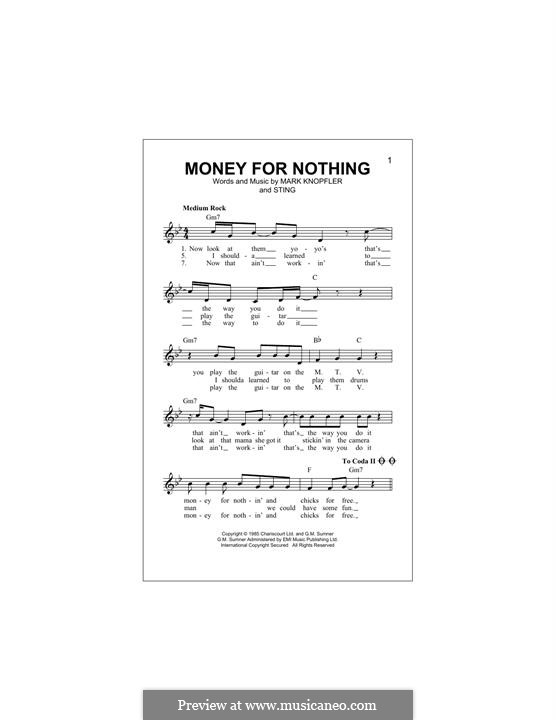 Money for Nothing von Sting, M. Knopfler Noten auf MusicaNeo