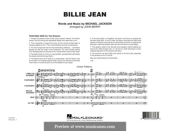 Billie Jean (arr. John Berry): Vollpartitur by Michael Jackson