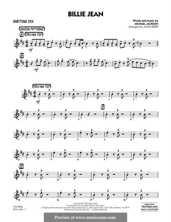 Billie Jean (arr. John Berry): Baritone Sax part by Michael Jackson