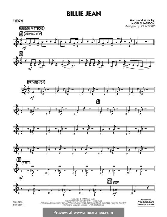 Billie Jean (arr. John Berry): F Horn part by Michael Jackson