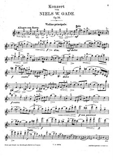 Konzert in d-moll für Violine und Orchester, Op.56: Für Violine und Klavier – Violinstimme by Niels Wilhelm Gade
