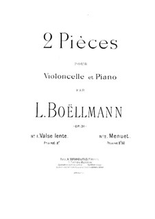 Zwei Stücke für Cello und Klavier, Op.31: Partitur by Léon Boëllmann