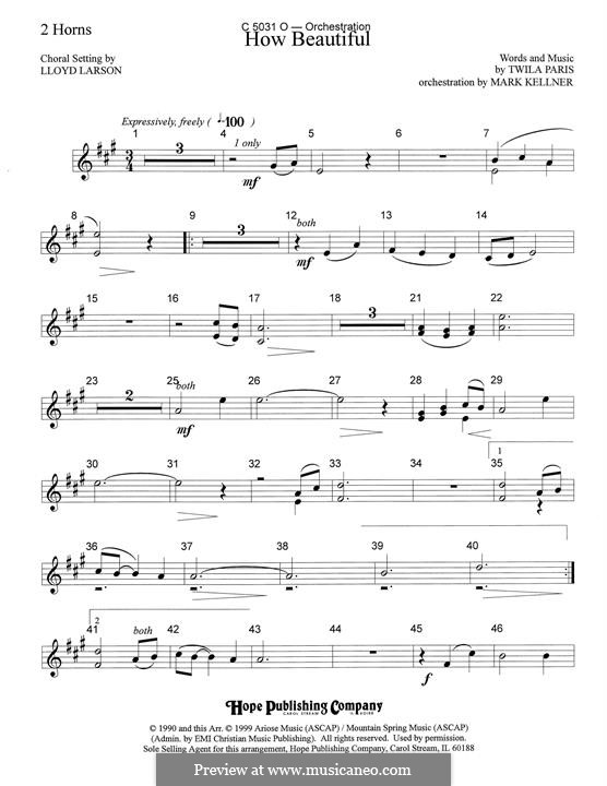 How Beautiful: F Horn 1 & 2 part by Twila Paris