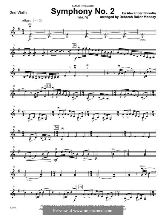 Sinfonie Nr.2 in h-Moll: Movement IV – 2nd Violin part by Alexander Porfiryevich Borodin