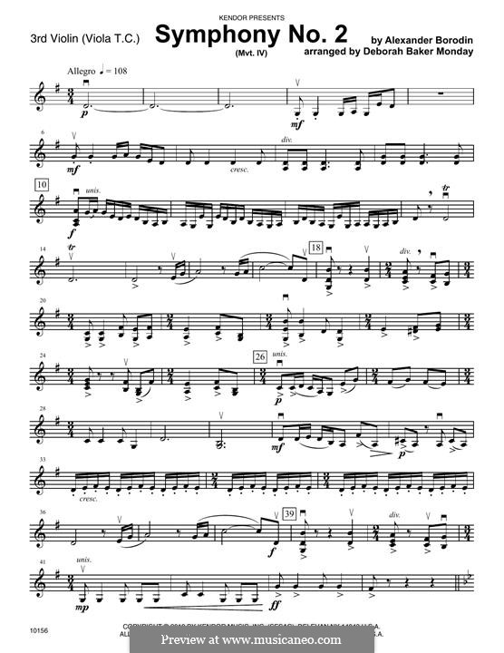 Sinfonie Nr.2 in h-Moll: Movement IV – Violin 3 (Viola T.C.) part by Alexander Porfiryevich Borodin