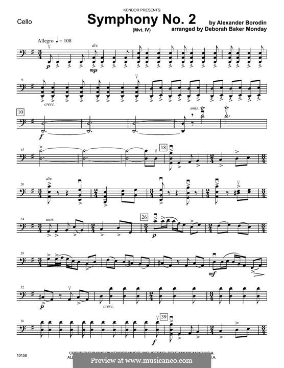 Sinfonie Nr.2 in h-Moll: Movement IV – Cello part by Alexander Porfiryevich Borodin