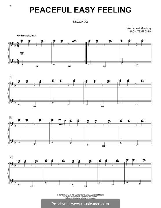 Peaceful Easy Feeling (The Eagles): Für Klavier by Jack Tempchin