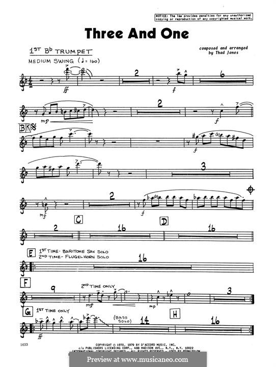 Three and One: 1st Bb Trumpet part by Thad Jones