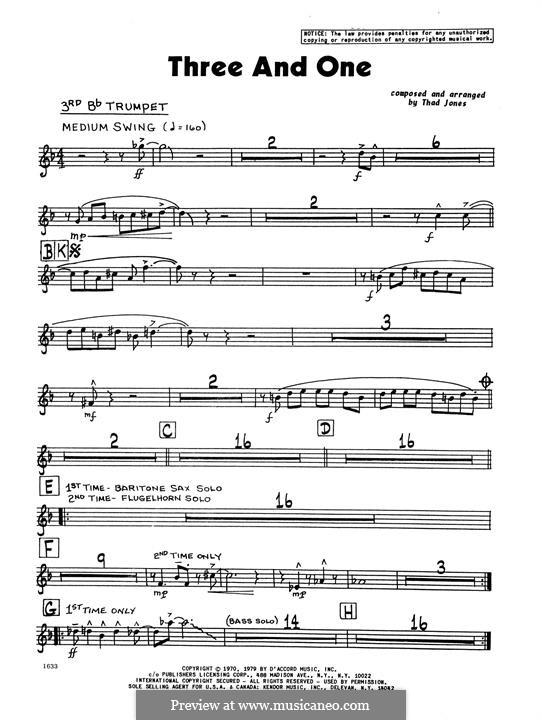 Three and One: 3rd Bb Trumpet part by Thad Jones