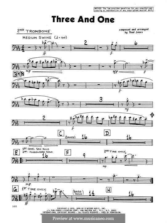 Three and One: 2nd Trombone part by Thad Jones