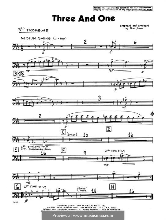 Three and One: 3rd Trombone part by Thad Jones
