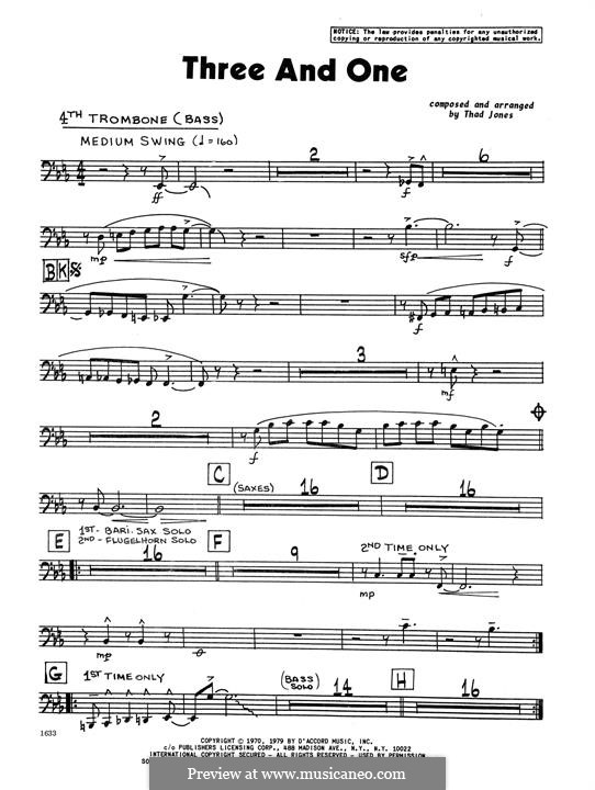 Three and One: 4th Trombone part by Thad Jones