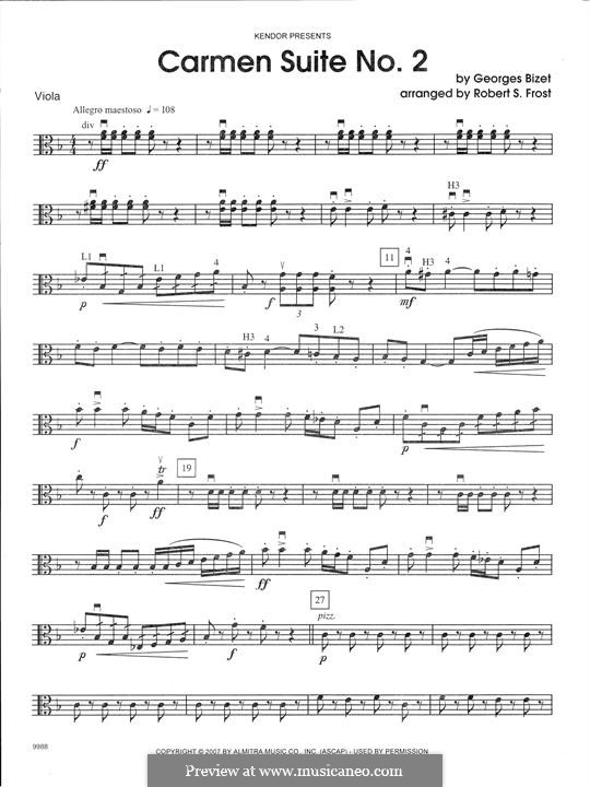Zweite Suite: Chanson Du Toreador, La Garde Montante - Viola part by Georges Bizet