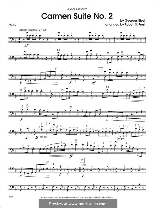 Zweite Suite: Chanson Du Toreador, La Garde Montante - Cello part by Georges Bizet