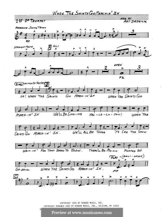 When the Saints Go Marching in (Chamber Arrangements): For jazz ensemble – 1st Bb Trumpet part by folklore
