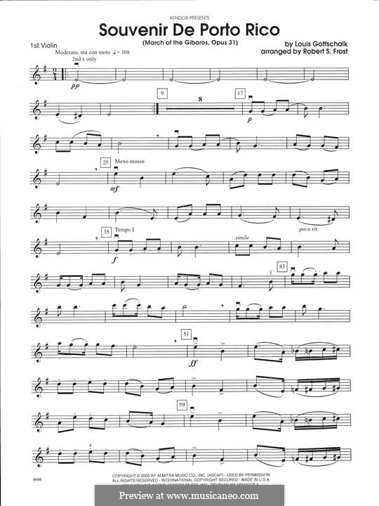 Souvenir de Porto Rico. Marche des Gibaros, Op.31: For strings – 1st Violin part by Louis Moreau Gottschalk